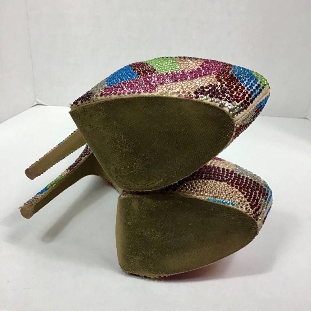 đ Steve Madden Multi Color Rhinestone heelsđ SZâ8 - Picture 8 of 8